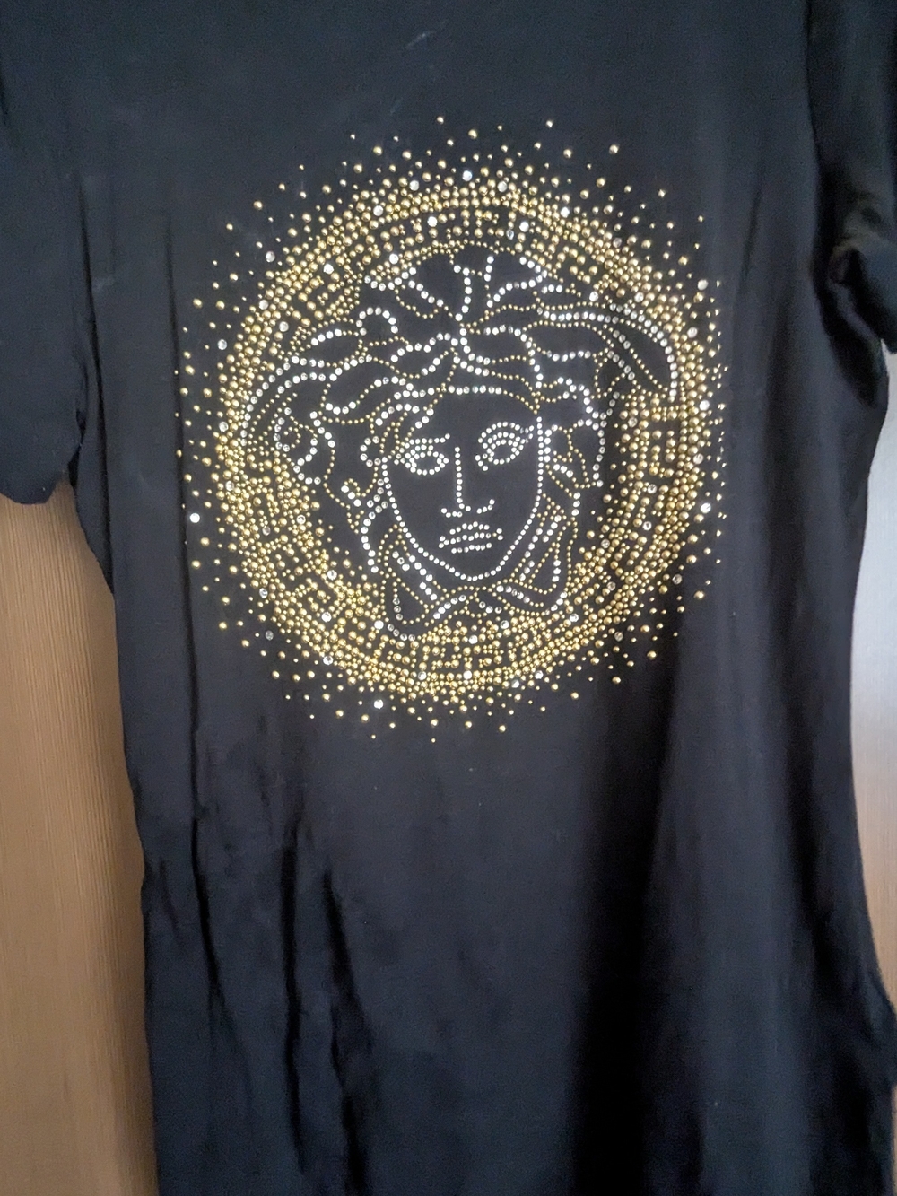 Versace Black Tee with Gold Studded Medusa Motif